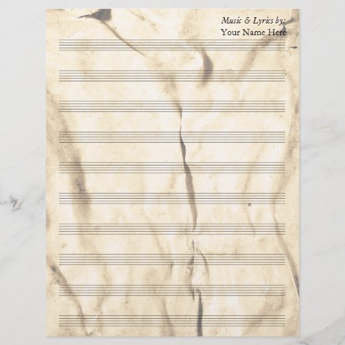 Vintage Sepia Wrinkled  Blank Sheet Music 10 Stave