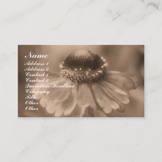 Vintage Sepia Zinnia Flower  Business Card (Front)
