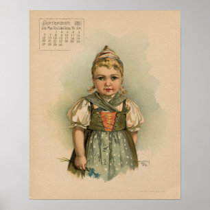 Vintage September 1891 beautiful children drawing Poster