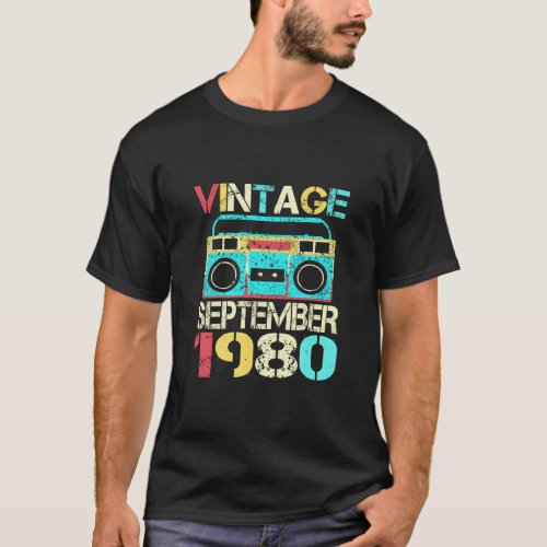 Vintage September 1980 Retro 40th Birthday Gifts  T_Shirt