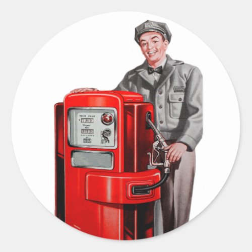 Vintage Service Station Gasoline Attendant Classic Round Sticker
