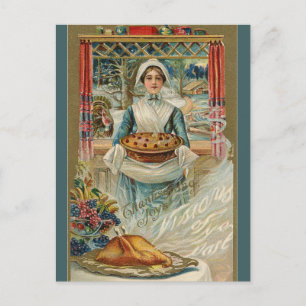 Vintage Serving Pie at Thanksgiving Postcard
