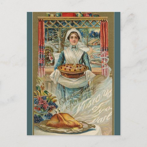 Vintage Serving Pie at Thanksgiving Postcard