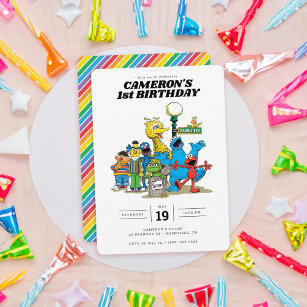 Vintage Sesame Street Characters 1st Birthday Invitation