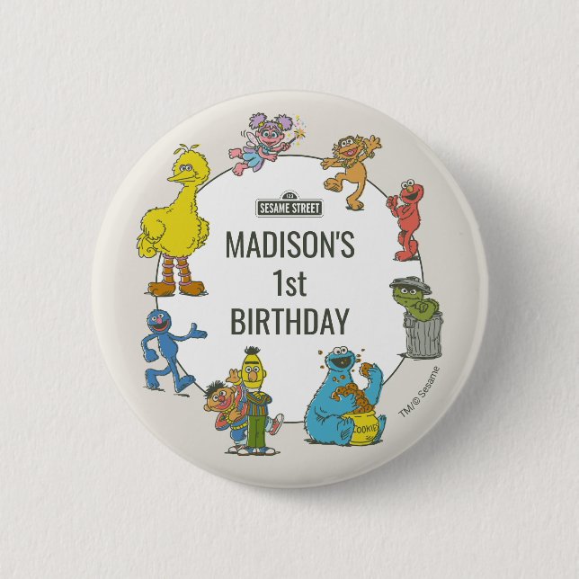 Vintage Sesame Street Characters Birthday Button (Front)