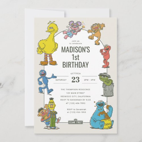 Vintage Sesame Street Characters Birthday Invitation
