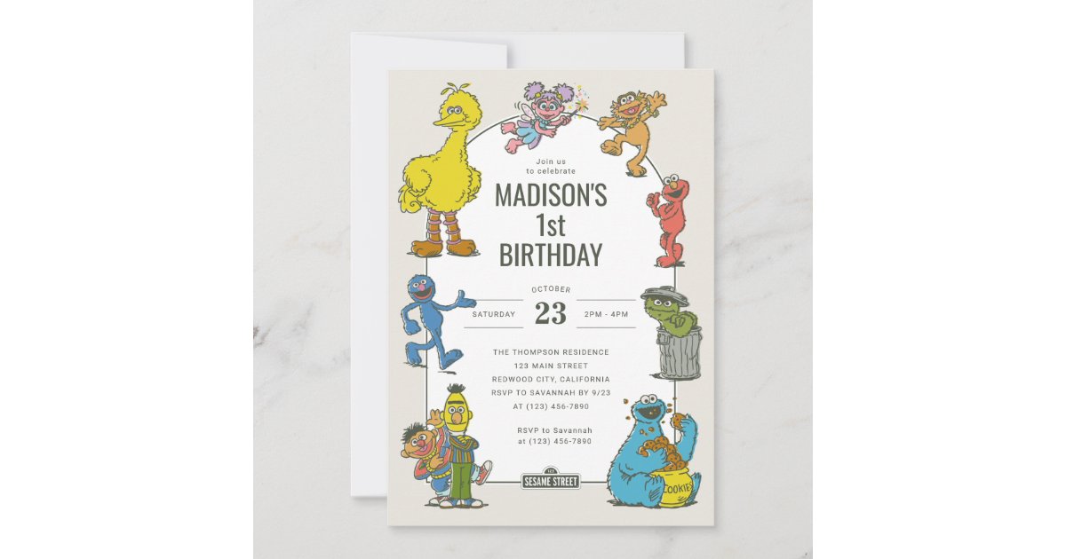 Vintage Sesame Street Characters Birthday Invitation