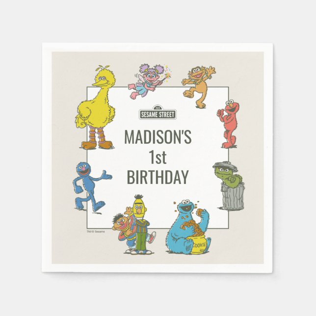 Vintage Sesame Street Characters Birthday Napkins (Front)