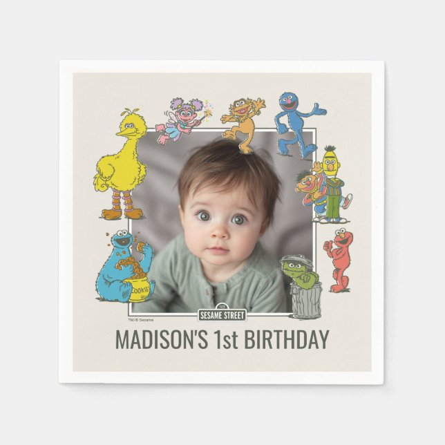 Vintage Sesame Street Characters Birthday Napkins (Front)
