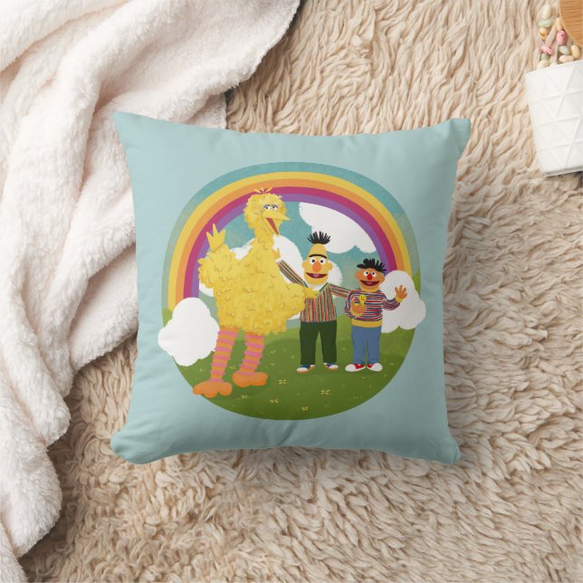Vintage Sesame Street Friends Rainbow Throw Pillow (Blanket)