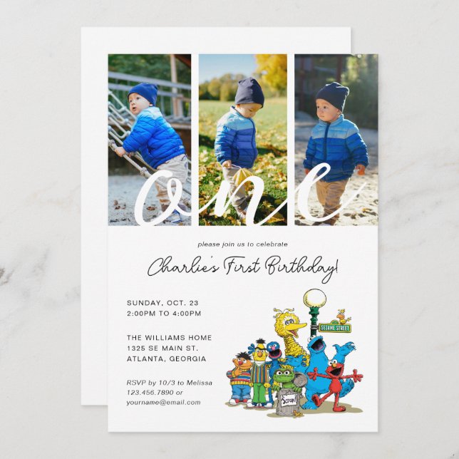 Vintage Sesame Street Pals | 1st Birthday Photo Invitation (Front/Back)