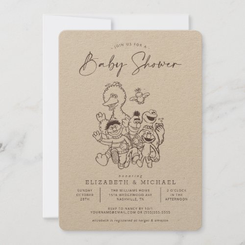 Vintage Sesame Street Pals Baby Shower Invitation