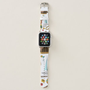  Vintage set pattern of Hawaiian icons and symbols Apple Watch Band