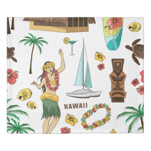  Vintage set pattern of Hawaiian icons and symbols Duvet Cover