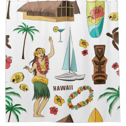  Vintage set pattern of Hawaiian icons and symbols Shower Curtain