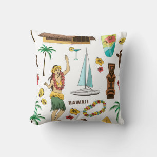  Vintage set pattern of Hawaiian icons and symbols Throw Pillow