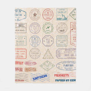 Vintage set vintage postage stamps from countries  fleece blanket