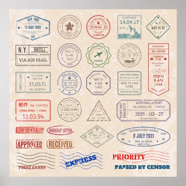 Vintage set vintage postage stamps from countries poster (Front)