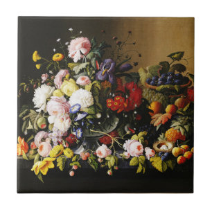 Vintage Severin Roesen Floral Fruit Still Life Ceramic Tile
