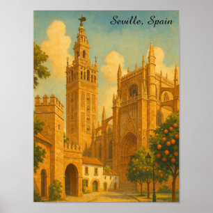 Vintage Seville Spain Andalusia Travel Poster