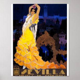 Vintage Seville Spain Travel Poster Flamenco