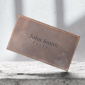 Vintage Sewed Leather Pastor Business Card by cardfactory at Zazzle