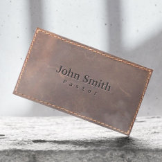 Vintage Sewed Leather Pastor Business Card at Zazzle