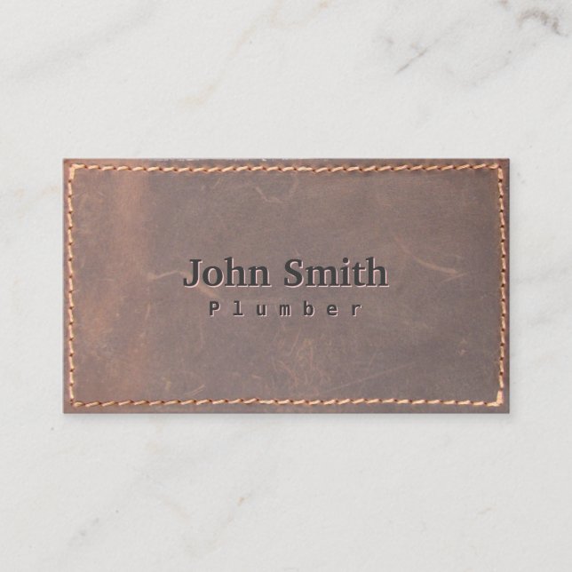 Vintage Sewed Leather Plumbing Business Card (Front)