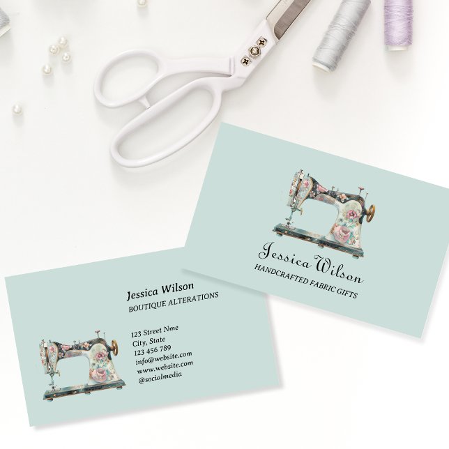 Vintage Sewing and Alterations Handmade Crafter Business Card (Creator Uploaded)