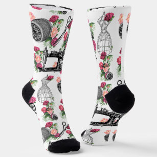 Vintage Sewing and Roses Socks