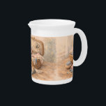 Vintage Sewing Basket Cottagecore Pastel Beverage Pitcher<br><div class="desc">A soft watercolor still life captures a cozy vintage sewing scene filled with delicate lace, pastel threads, and woven textures. The warm, sunlit palette of blush pinks, dusty blues, and creamy neutrals evokes a dreamy cottagecore aesthetic with a hint of shabby chic charm. Gentle details like scattered buttons, folded fabrics,...</div>