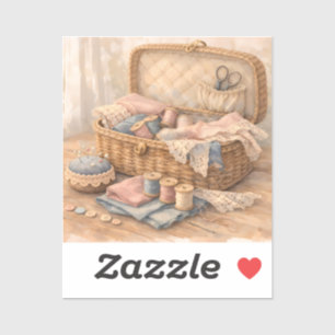 Vintage Sewing Basket Cottagecore Pastel Sticker