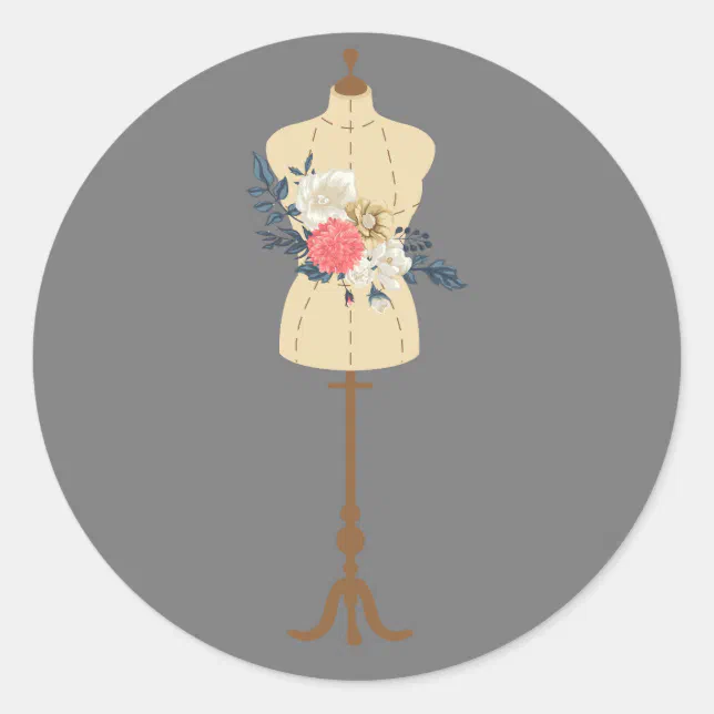 Vintage sewing cute dress form classic round sticker | Zazzle