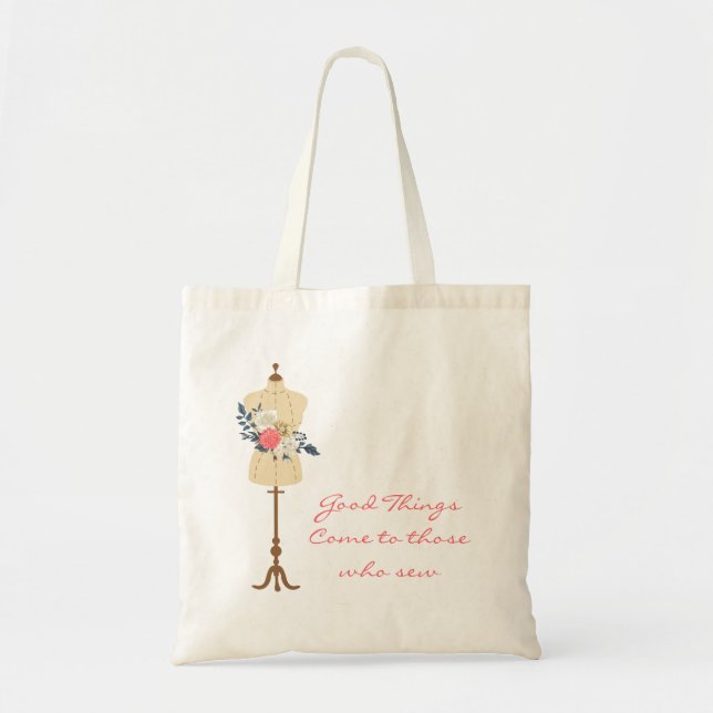 Vintage sewing cute dress form tote bag (Front)