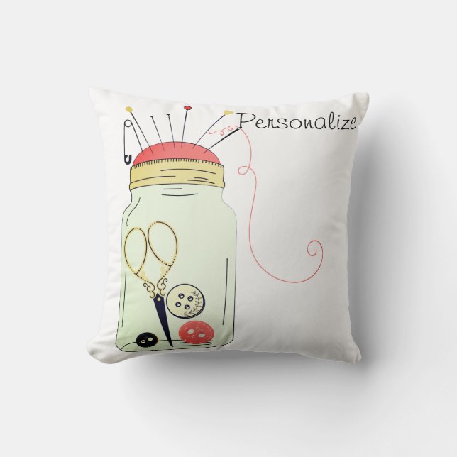 Vintage sewing kit throw pillow (Front)