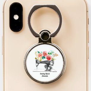 Vintage Sewing Machine Black White Seamstress Phone Ring Stand