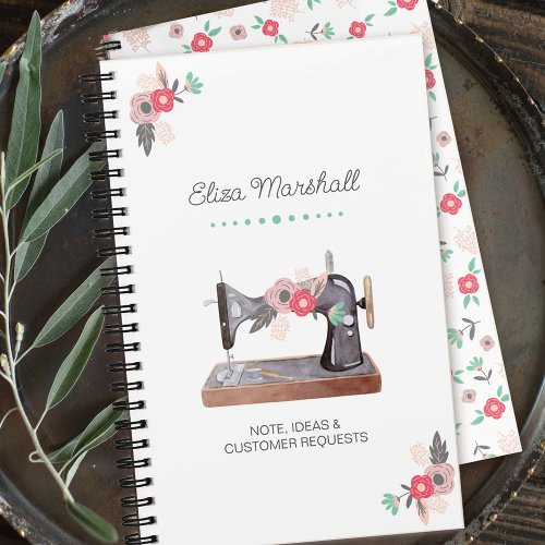 Vintage Sewing Machine Boho Floral Bouquet  Notebook