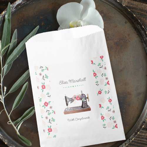 Vintage Sewing Machine Boho Floral Paper Bag