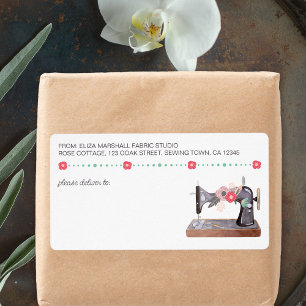 Vintage Sewing Machine Boho Floral Shipping Label
