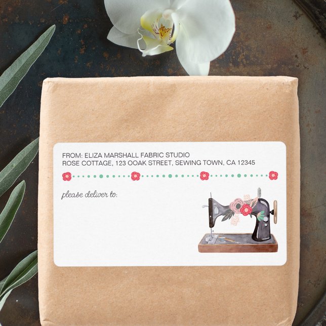Vintage Sewing Machine Boho Floral Shipping Label (Sewing business shipping labels)