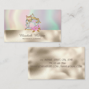 Vintage Sewing Machine Cat Colorful Gold Business Card