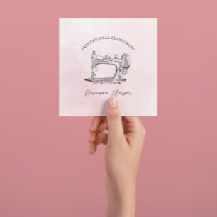 Vintage Sewing Machine Clothing Alterations Square Business Card