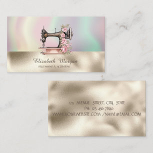Vintage Sewing Machine Colorful Gold Business Card
