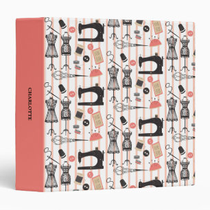 Vintage Sewing Machine Crafty Sew Theme Design 3 Ring Binder
