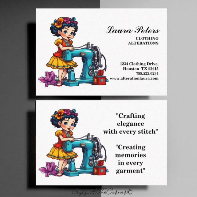 Vintage Sewing Machine Cute Girl Alteration Business Card (Creator Uploaded)