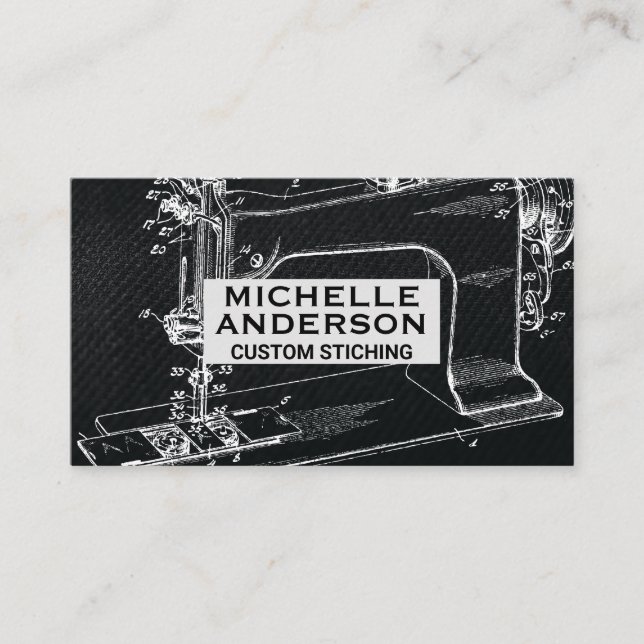 Vintage Sewing Machine | Fabric Background Business Card (Front)