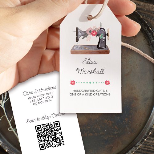 Vintage Sewing Machine Floral QR Code Product Gift Tags