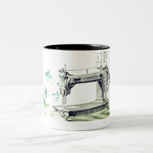 Vintage Sewing Machine & Flowers Two-Tone Coffee Mug