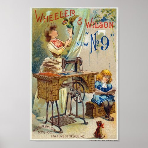 Vintage Sewing Machine Illustration Poster
