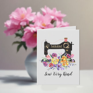 Vintage Sewing Machine Monogram Thank You Note Card